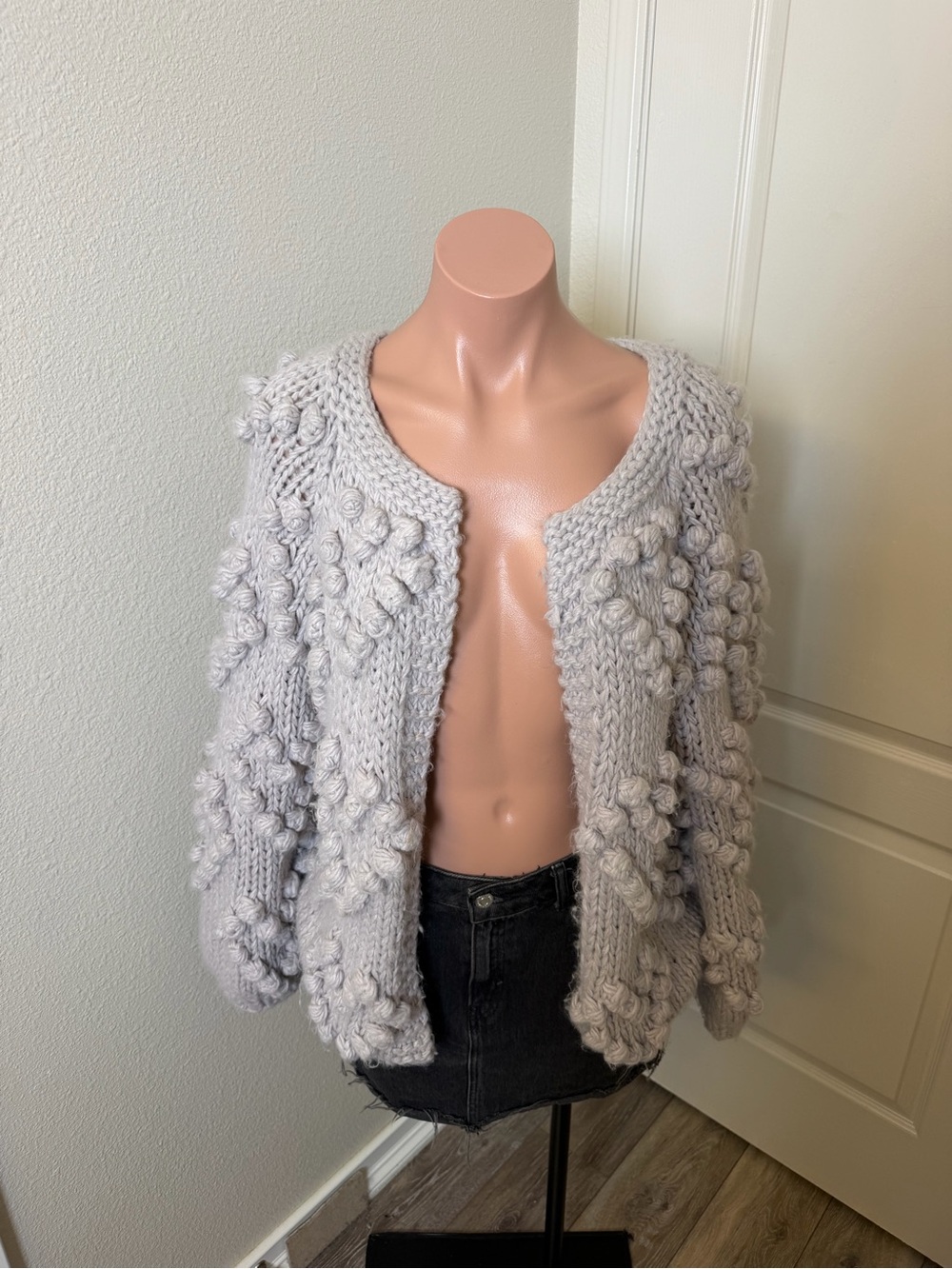 Chicwish Light Gray Bobble Knit Open-Front Cardigan